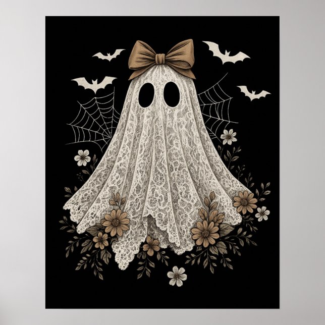 Poster Fantôme en dentelle élégant avec nœud | Fantôme fl (Devant)