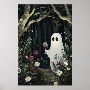 Poster Fantôme floral avec verre de vin dans un mystérieu