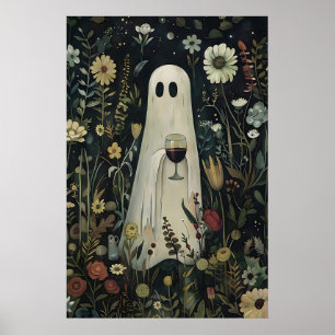 Poster Fantôme Floral Avec Verre De Vin Dans Un Mystérieu