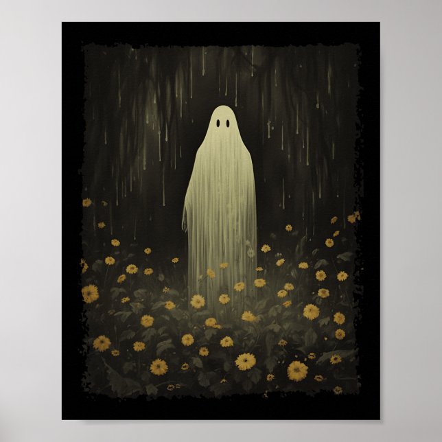 Poster Fantôme Floral Gothique Dans La Forêt Halloween Éf (Devant)