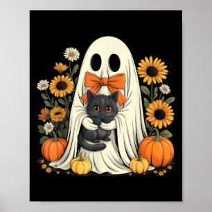 Poster Fantôme Mignon Avec Citrouille D'Halloween De Chat