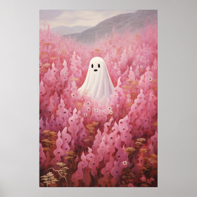 Poster Fantôme mou dans le champ floral rose (Devant)
