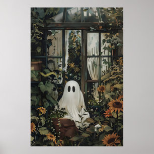 Poster Fantôme regardant par la fenêtre de la serre, amou