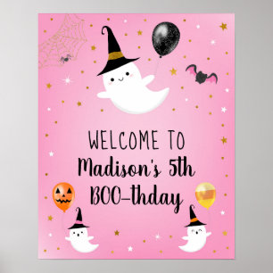 Poster Fantôme rose BOO Halloween Bienvenue