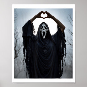 Poster Fantôme Rouge Coeur Mains Y Visage Halloween Saint