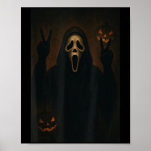 Poster Fantôme Visage Effrayant Avec Mains Coeurs Hallowe