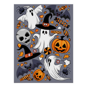 Poster Fantômes Monstres mignons Éffrayants et Déplaisant