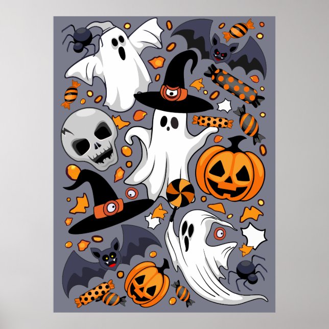Poster Fantômes Monstres mignons Éffrayants et Déplaisant (Devant)
