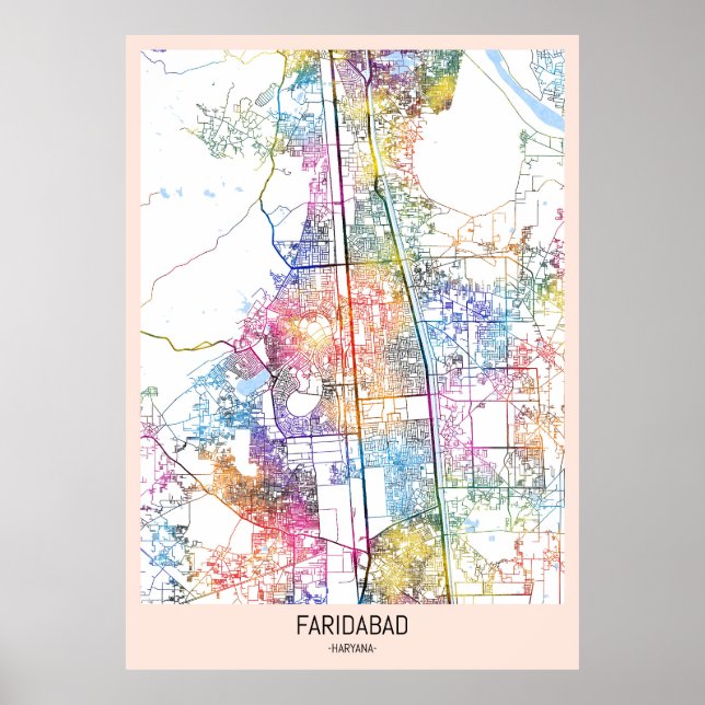 Poster Faridabad Haryana city Map (Devant)