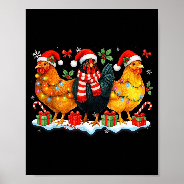 Poster Farm Animal Funny Chicken Christmas Lights Cute Xm (Devant)