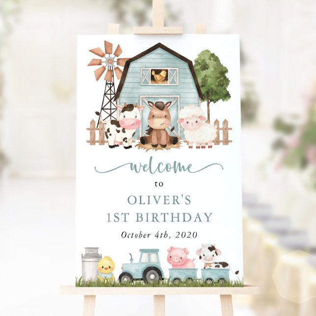 Poster Farm Animals, Cute Animals, First Birthday Welcome (Créateur téléchargé)