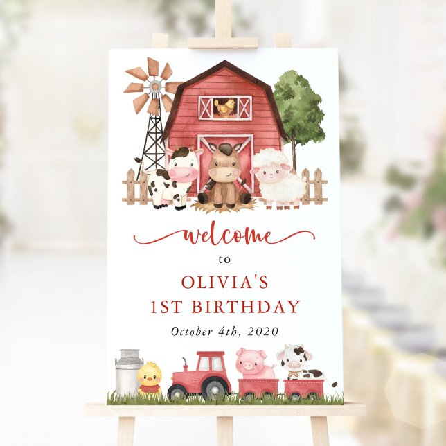 Poster Farm Animals, Cute Animals, First Birthday Welcome (Créateur téléchargé)