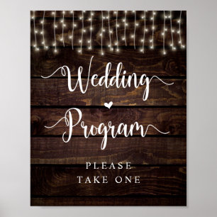 Poster Farm String Lights, Dark Wood, Wedding Program