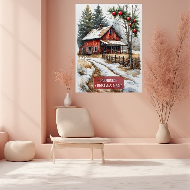 Poster Farmhouse Christmas Magic Vintage Rustic  (Farmhouse Christmas Magic Vintage Rustic Poster
)