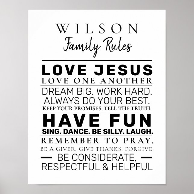 Poster Farmhouse moderne Règles familiales personnalisées (Devant)