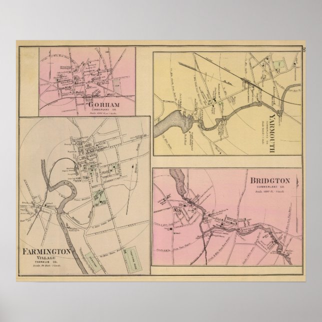 Poster Farmington, Gorham, Yarmouth, Bridgton Carte (Devant)