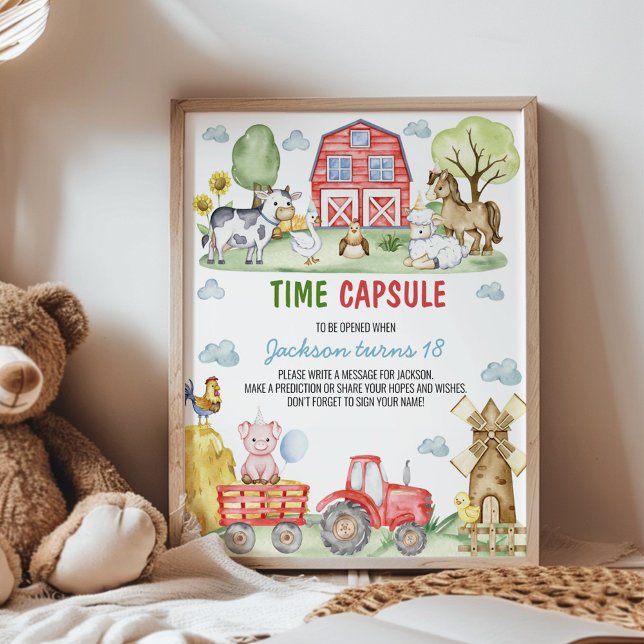 Poster Farmyard Animals Birthday Party Time Capsule Sign (Créateur téléchargé)