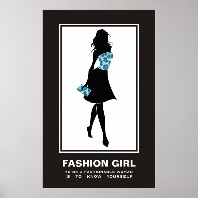 Poster Fashion girl bleu turquoise empreinte de léopard a (Devant)