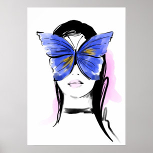 Poster Fashion illustration femme glam avec papillon