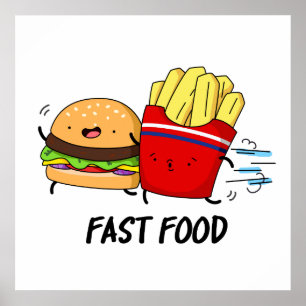 Poster Fast Food Burger Drôle Et Fries Pun