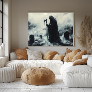 Poster Faucheur Mystérieux dans un Cimetière Brumeux