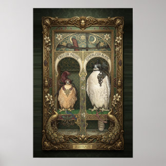 Poster Faucon Art Nouveau - Œuvre d'art murale sur un ois