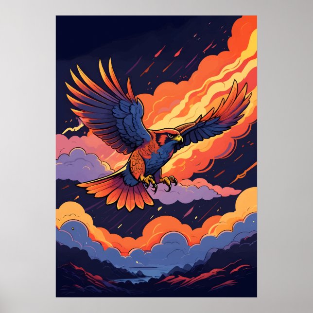 Poster Faucon de feu en vol – Art céleste épique aux coul (Devant)