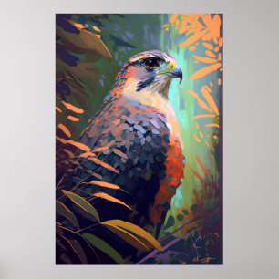 Poster Faucon Oiseau Animal Portrait Peinture Faune Libre