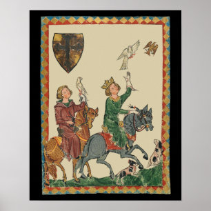 Poster Fauconnerie, Codex Manesse du XIVe siècle
