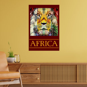 Poster Faune colorée Pop Lion Art Afrique Voyage
