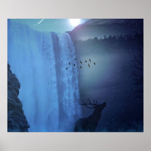 Poster Faune et chutes d'eau