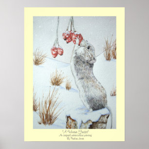 Poster Faune mignonne de scène de neige de souris de