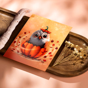 Poster Faune mignonne d'un hibou : Forêt d'automne