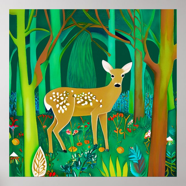 Poster Faune tachetée dans un cadre forestier Imaginaire (Devant)
