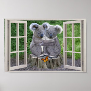 POSTER FAUSSE FENÊTRE POUR BÉBÉS KOALAS