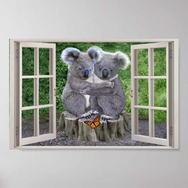 POSTER FAUSSE FENÊTRE POUR OURSONS KOALA (Devant)