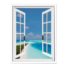 Fausse fenêtre vue sur le ciel bleu tropical et la