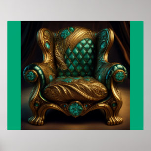 Poster Fauteuil Luxueux Vert Et Or