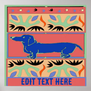 Poster Fauvisme Abstrait Blue Dachshund