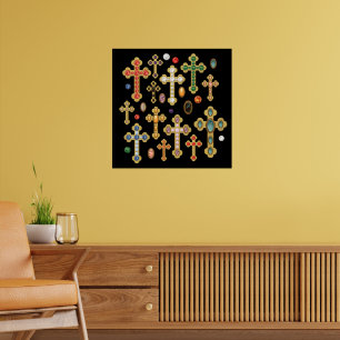 Poster Faux Birthstone Croix et Perdre Gems sur Black