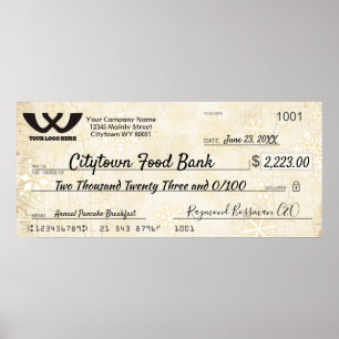 Poster Faux chèque caritatif géant flocon de Noël