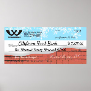 Poster Faux chèque caritatif géant flocon de Noël