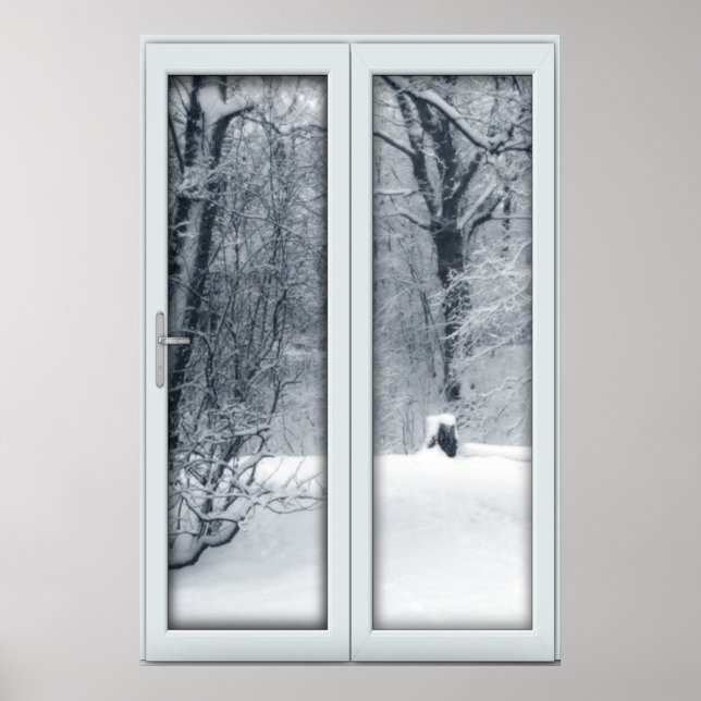 Poster Faux Faux Fenêtre Illusion - Scène De Neige Fraîch (Devant)