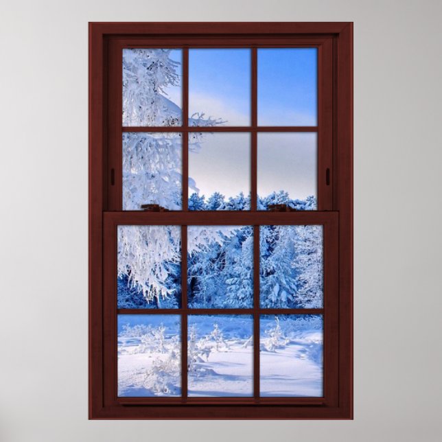 Poster Faux Faux Fenêtre Illusion - Scène De Neige Fraîch (Devant)