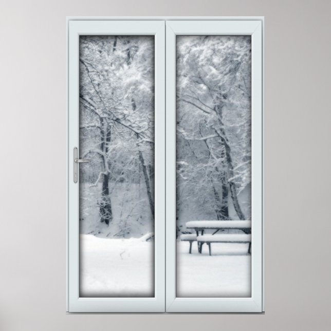 Poster Faux Faux Fenêtre Illusion - Scène De Neige Fraîch (Devant)