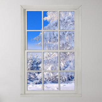 Poster Faux Faux Fenêtre Illusion - Scène De Neige Fraîch