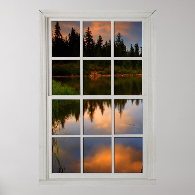 Poster Faux Faux Window Illusion - Scène de réflexion lac (Devant)