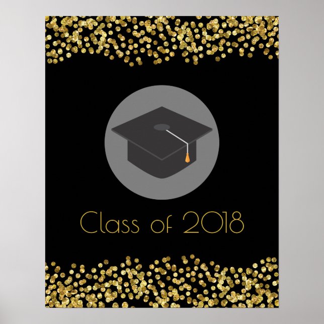 Poster Faux Gold Confetti & Graduation Cap Classe de 20xx (Devant)