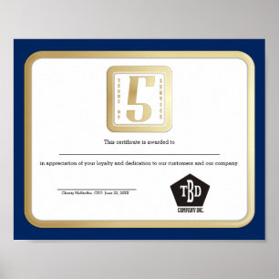 Poster Faux gold employee 5 years service award