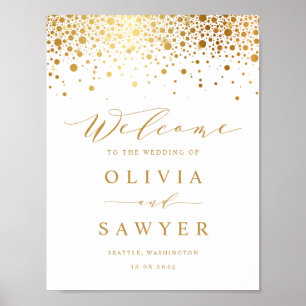 Poster Faux Gold Foil Confetti Dots Mariage blanc Bienven